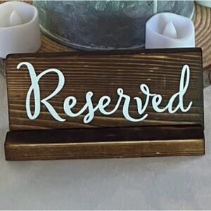 Wooden Reserved signs for tables